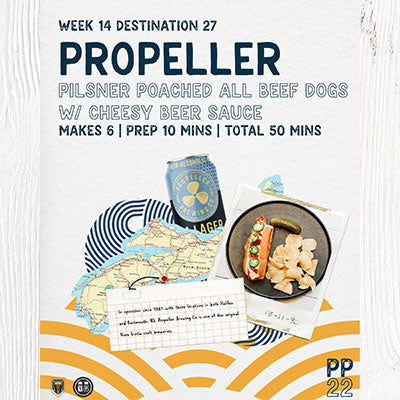 PINTS & PLATES: Propeller Pilsener Poached All Beef Dogs with Cheesy Beer Sauce